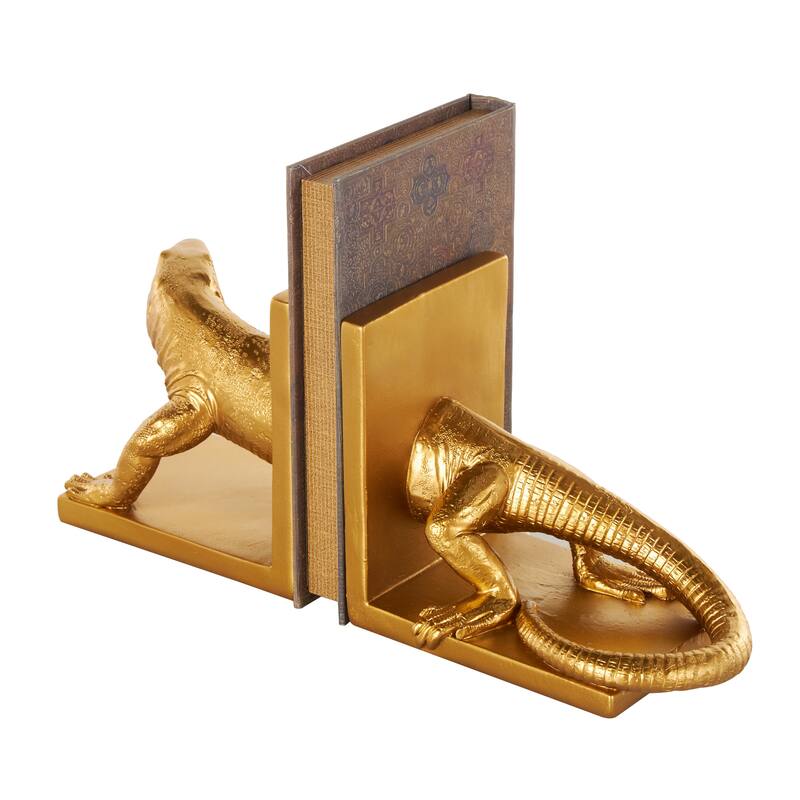 Gold Resin Crawling Animal Decorative Bookends (Set of 2) - 4"W x 7"L x 6"H