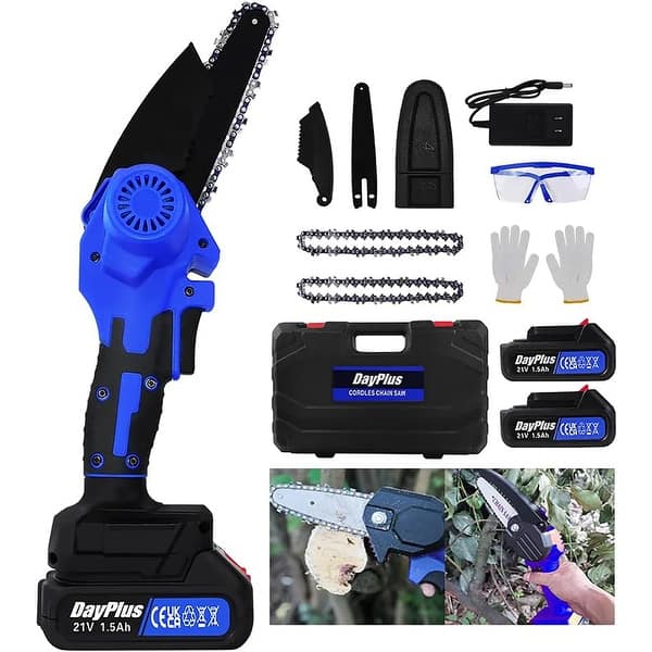 slide 2 of 5, Power Chain Saws Mini Chainsaw Cordless Blue - Battery