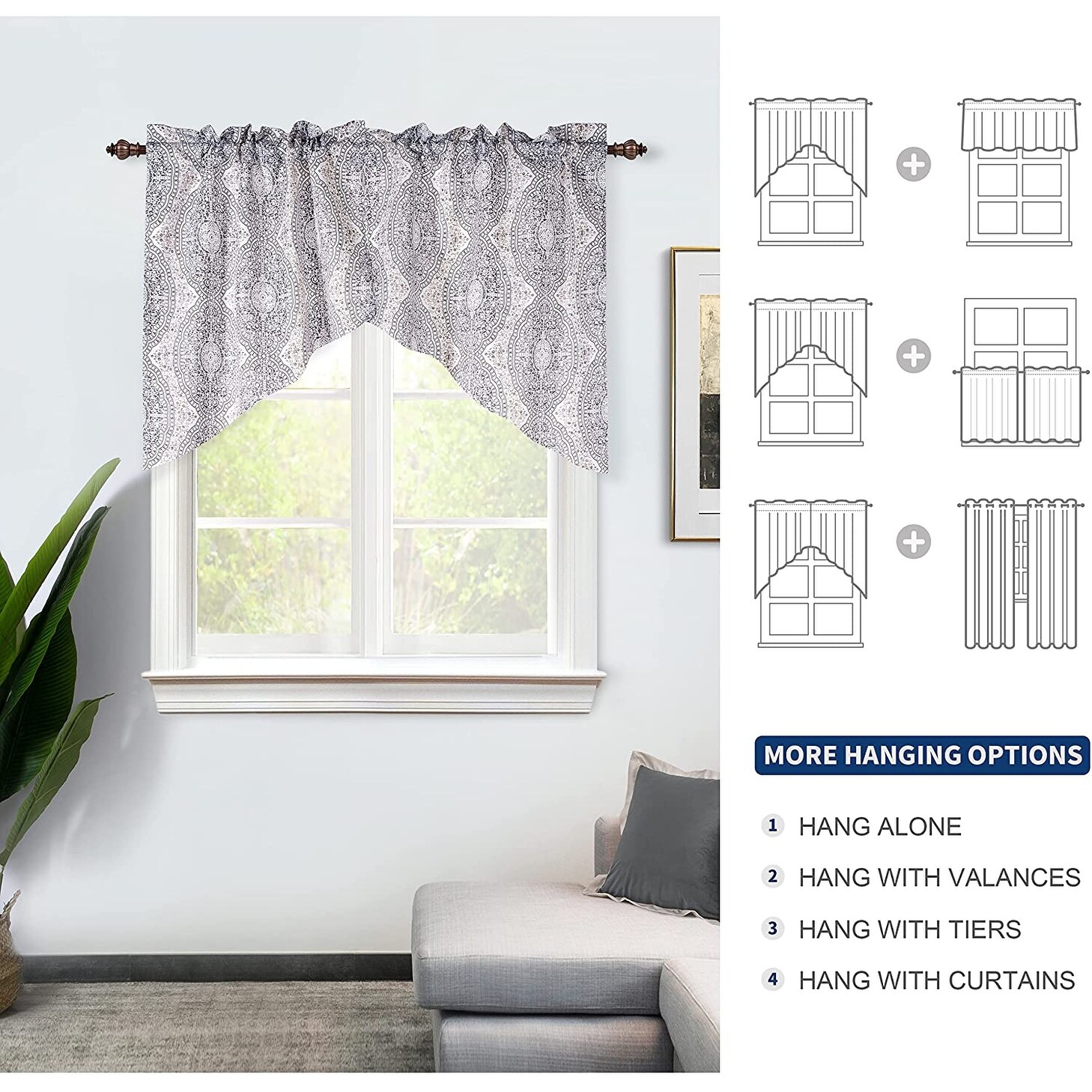 DriftAway Adrianne Floral Damask Pattern Room Darkening Scalloped