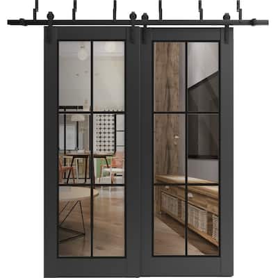 Barn Bypass Doors 36 x 80 Lucia 2366 Matte Black Clear Glass Sturdy 6.6ft