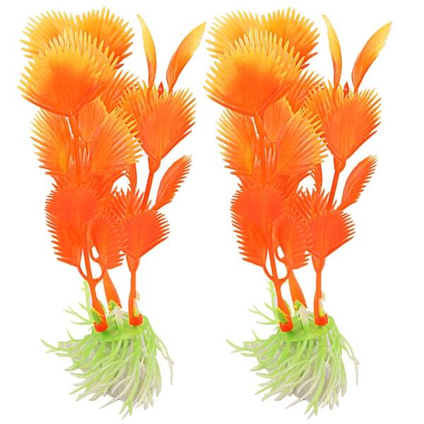 Fish Tank 4 7 Height Yellow Orange Fan Shaped Leaf Plastic Plants 10pcs