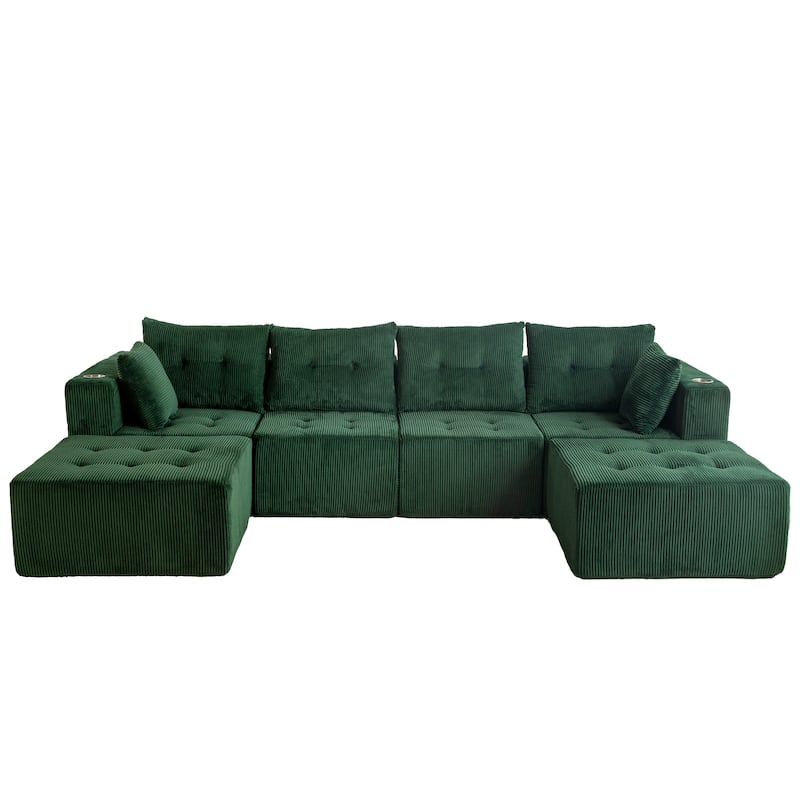 Modular 6-Seat U Shaped Sectional Sofa - 64.5"D x 129.5"W x 26.3"H - Orange