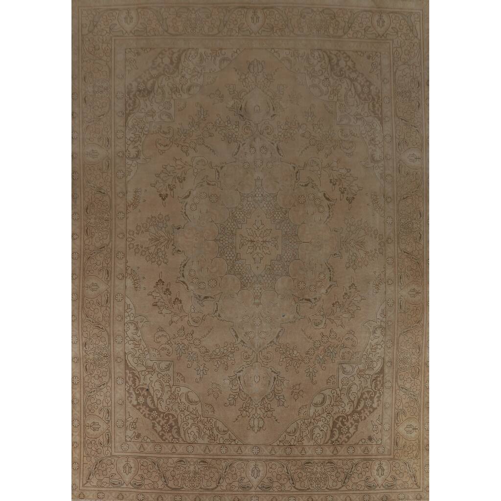 Floral Tabriz Persian Vintage Area Rug Hand-Knotted Wool Carpet - 9'9" x 13'2"