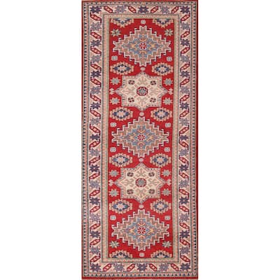 Red Kazak Runner Rug Hand-Knotted Wool Carpet - 2'8" x 8'0"