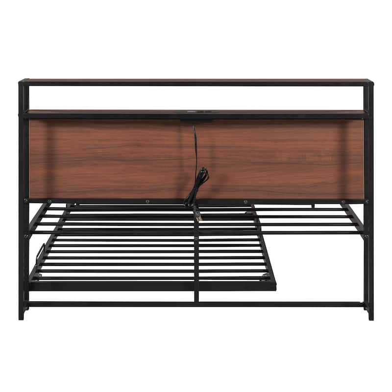 HomeRoots Black Metal Full Bed Frame With Trundle