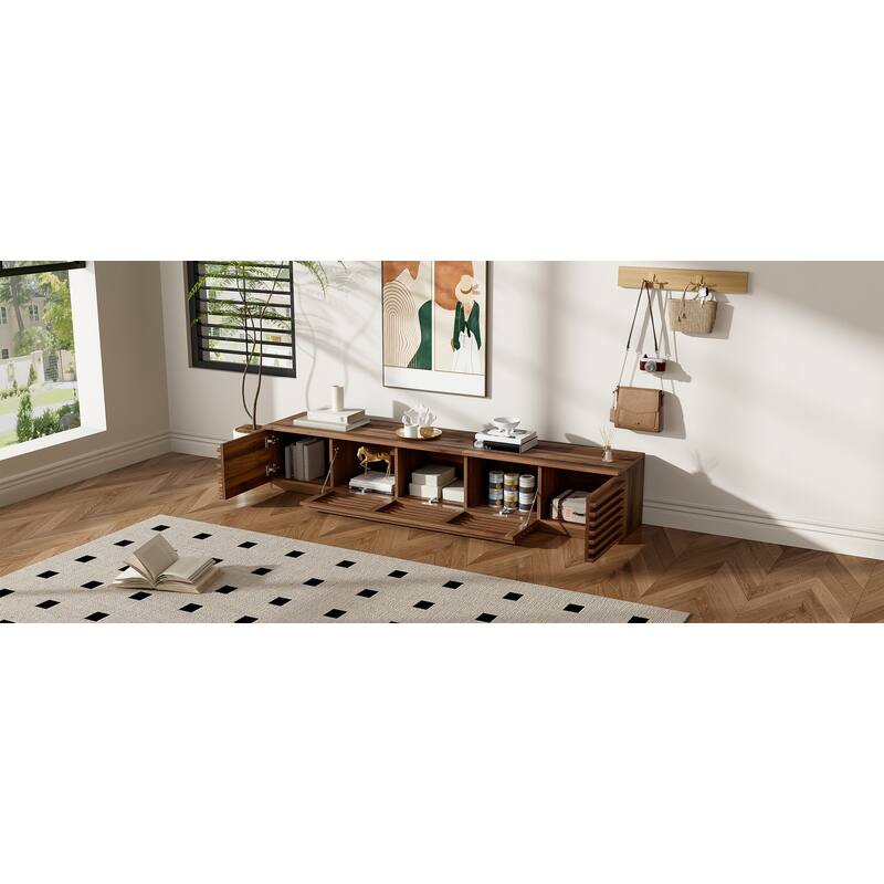 Rectangular TV Stand for TVs Up to 85", Wooden Media Console Storage Cabinet with Cable Management, Floor TV Console Table