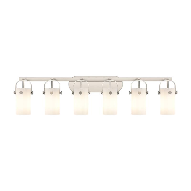 Innovations Lighting 423-6W-10-44 Pilaster II Cylinder Vanity Pilaster - Satin Nickel / Matte White