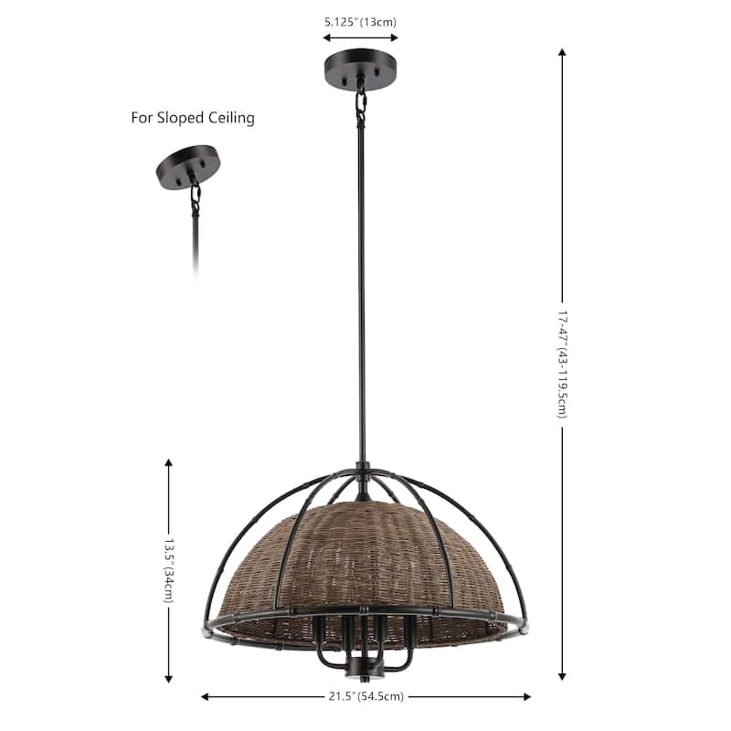 SAFAVIEH Lighting Joita 4-Light Wicker Pendant Chandelier (LED Bulbs Included) - 21.5 In. x 21.5 In. x 23-53 In.