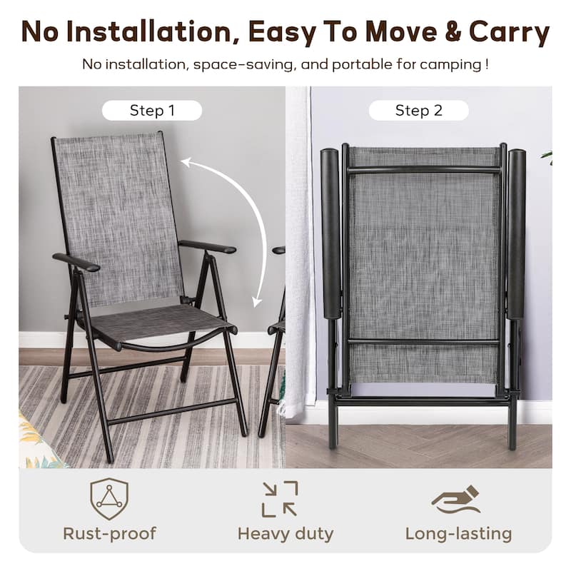 Outdoor 5/7-Piece Patio Dining Set, 7-positon Reclining Folding Sling Chair & E-Coating Metal Steel Table