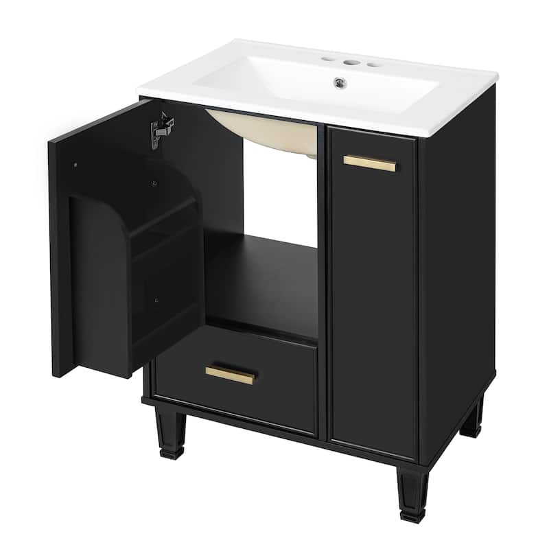 24" Bathroom Vanity with Sink, Bathroom Cabinet with Door Shelf, Deep Drawer, 2-Tier Pull-Out Basket