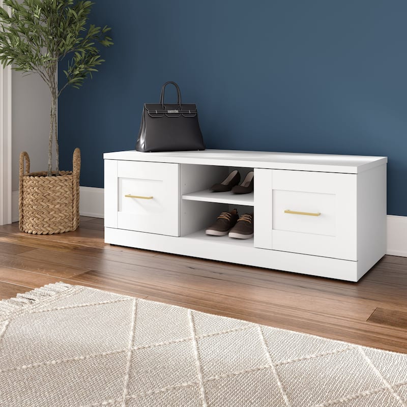 Hampton Heights 48W Shoe Bench with Doors by Bush Furniture - White