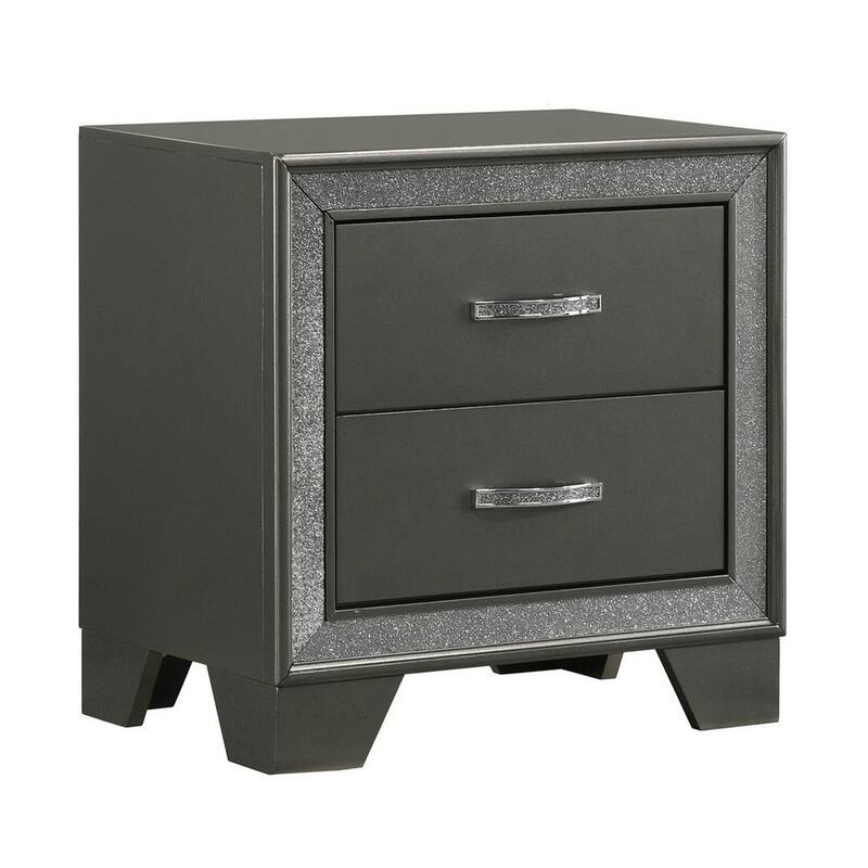 Gray/Chrome 2 Drawer 23.6 in. W Nightstand with Trimmed Edge Design
