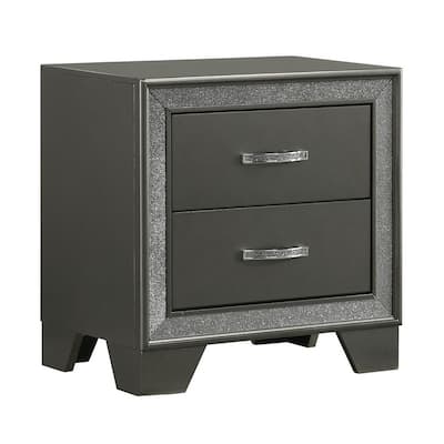 Gray/Chrome 2 Drawer 23.6 in. W Nightstand with Trimmed Edge Design