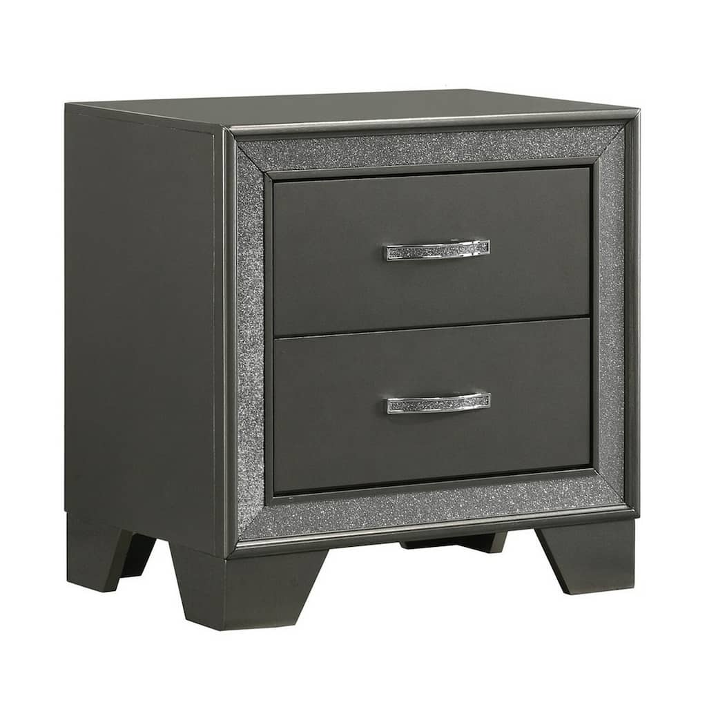 Gray/Chrome 2 Drawer 23.6 in. W Nightstand with Trimmed Edge Design