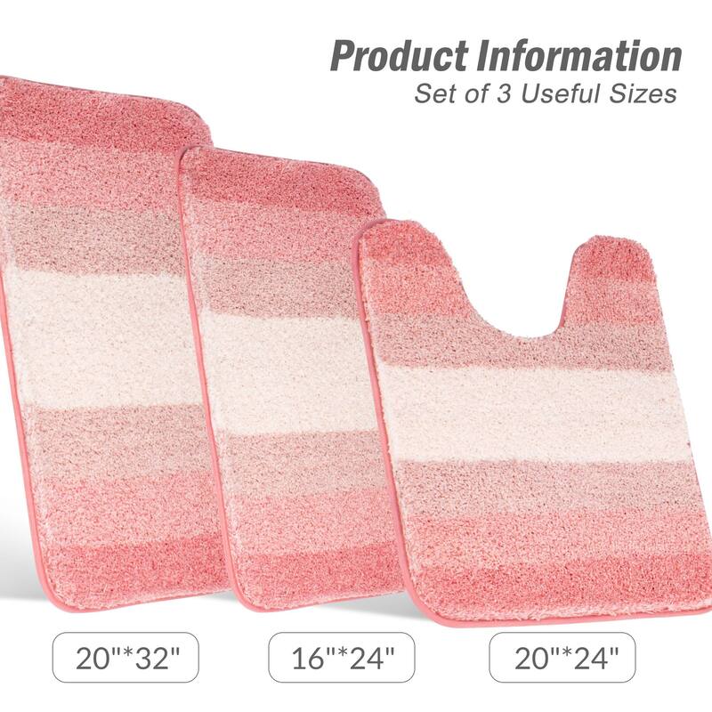 WaLensee 3Pieces Anti-Slip Bath Rug Set, Non-Slip Bathroom Rugs Contour Mat