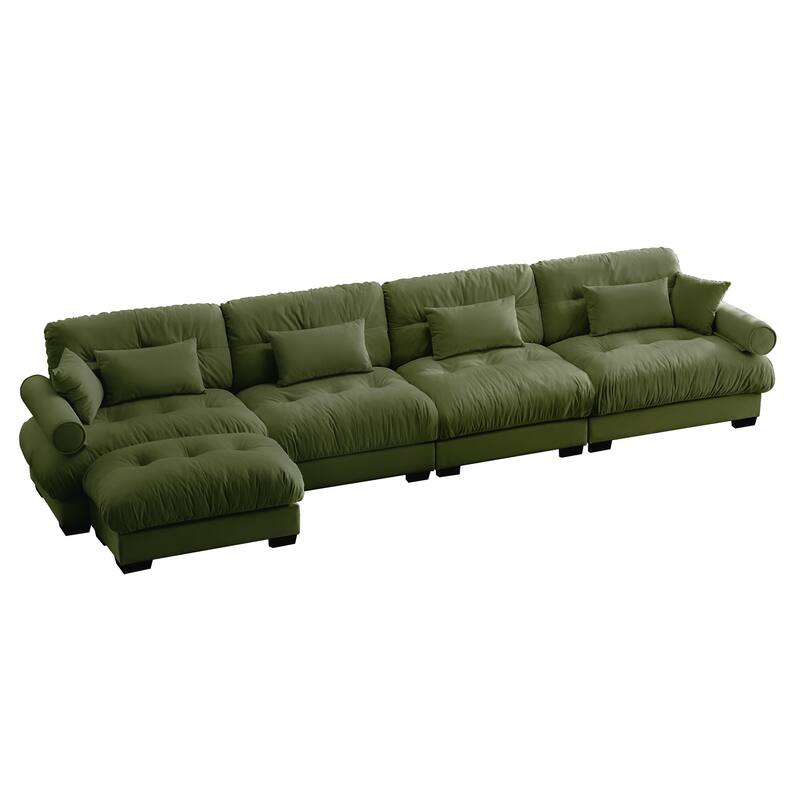 L-Shaped 4 Seater Sectional Sofa with 1 Movable Ottomans & Pillows