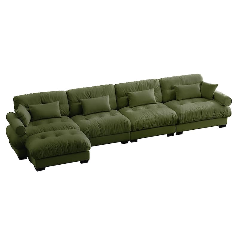 Modern Velvet L-Shaped Sofa for Living Room, 166" Luxury Oversized Sectional Couch with Ottomans, Tufted Deep Seat Sofa