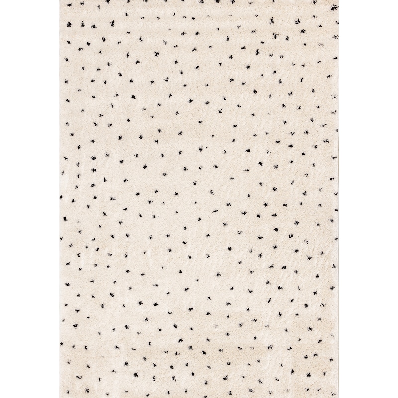 Cream Black Speckled Soft Shag Area Rug, 5'3" x 7'7"