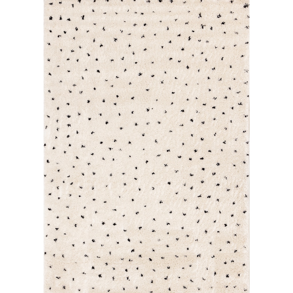 Cream Black Speckled Soft Shag Area Rug, 5'3" x 7'7"