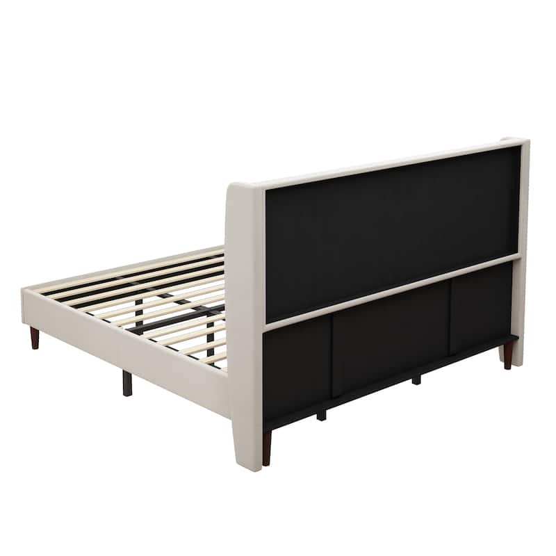GDFStudio - Oliver High Back Soft Bed with 12-Slat Support and Plush Upholstery