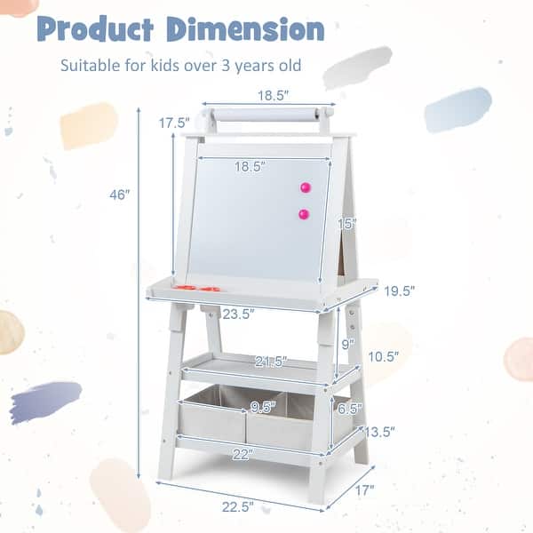 dimension image slide 0 of 2, 3-in-1 Double-Sided Art Easel with Storage
