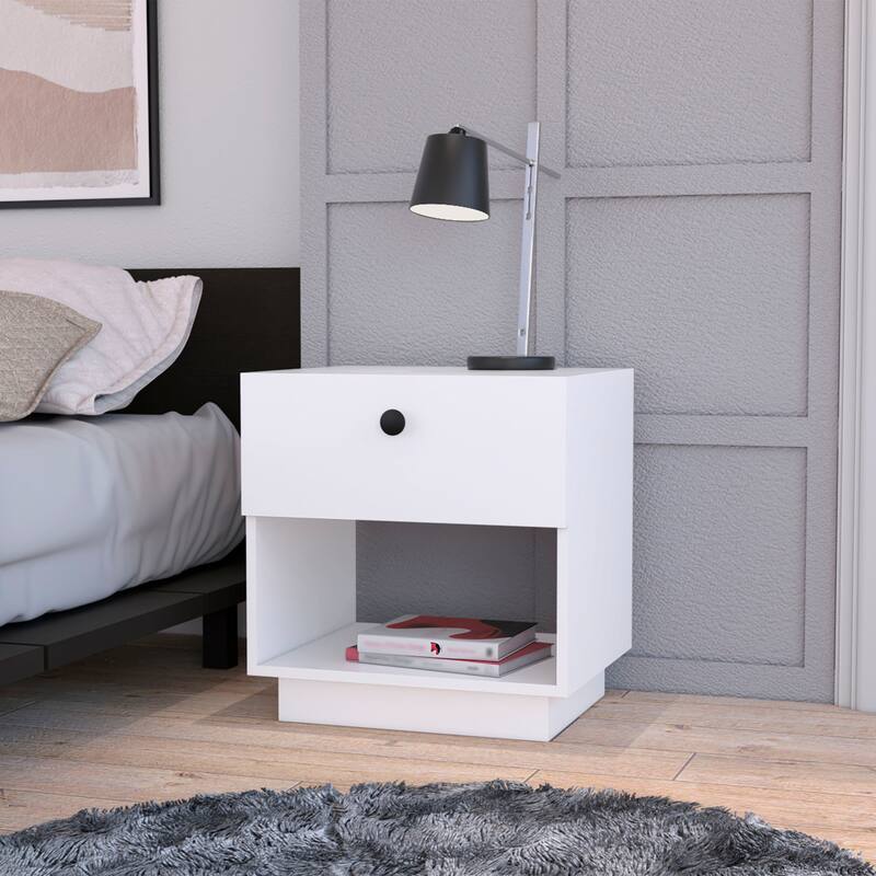 1-Drawer Nightstand with Large Storage Shelf - White