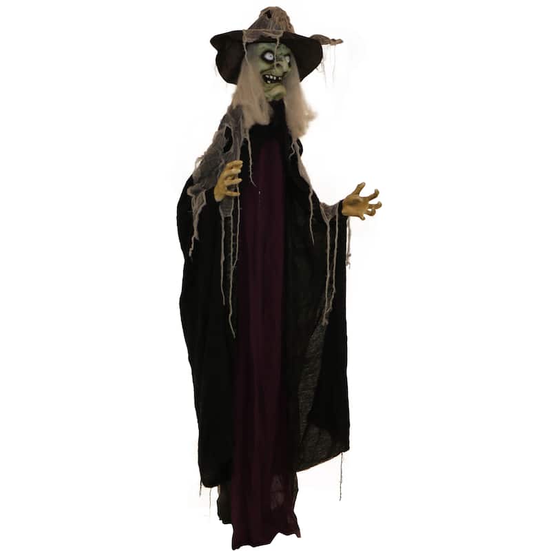Haunted Hill Farm 6.9-Ft. Poseable Talking Witch with Red Eyes
