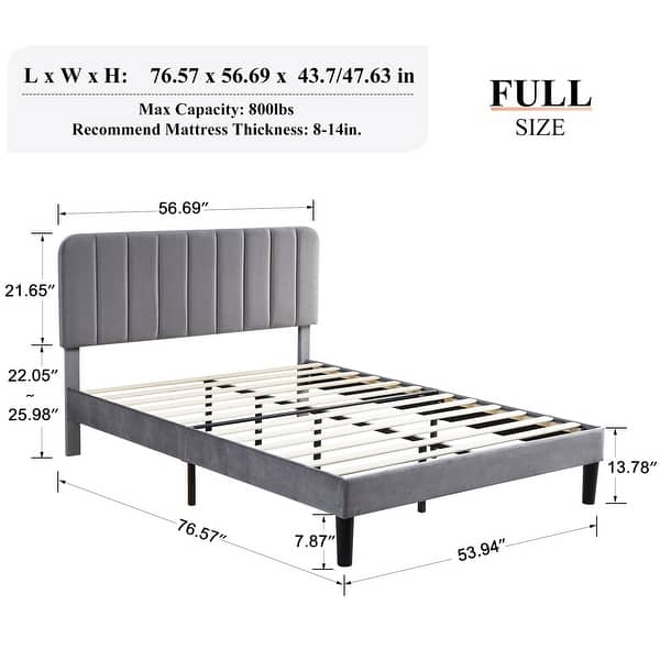 dimension image slide 11 of 22, Javlergo Upholstered Adjustable Headboard Velvet Platform Bed Quiet Heavy-Duty Bed Frame No Box Spring Needed