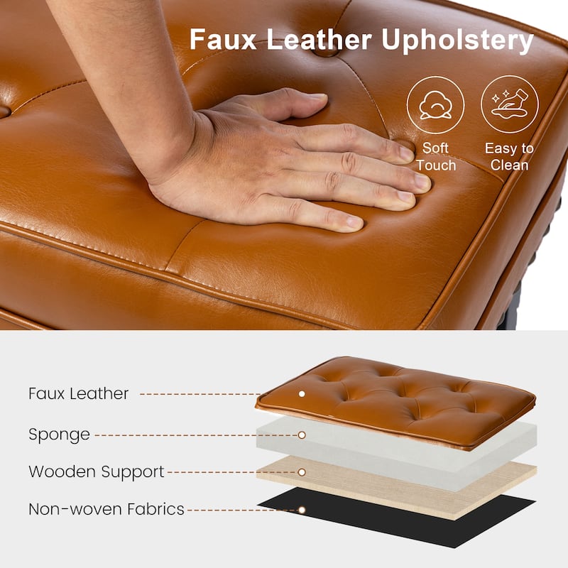 Glitzhome 22"W Mid-century PU Leather Tufted Ottoman Foot Stool