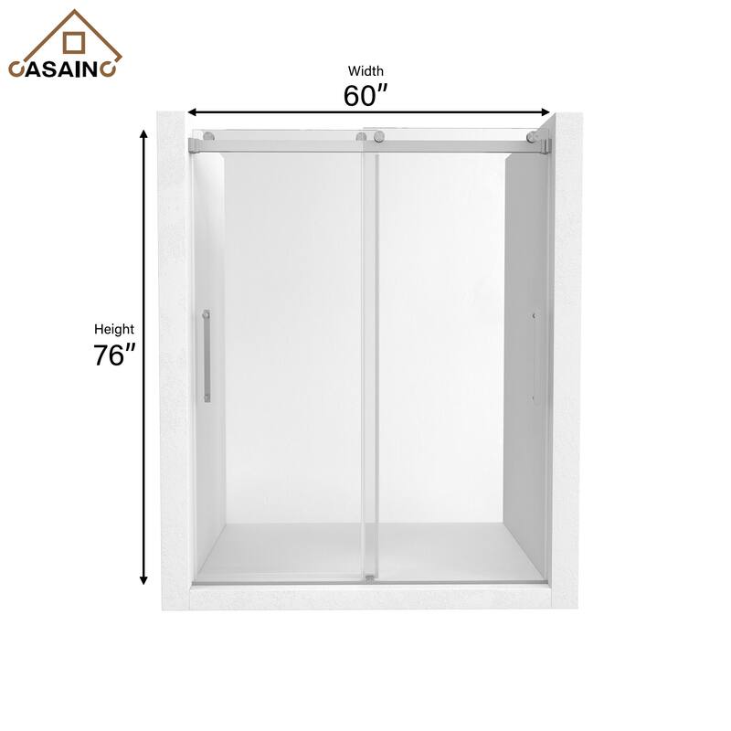 CASAINC 48 or 60 in. W x 76 in. H Double Sliding Frameless Shower Door
