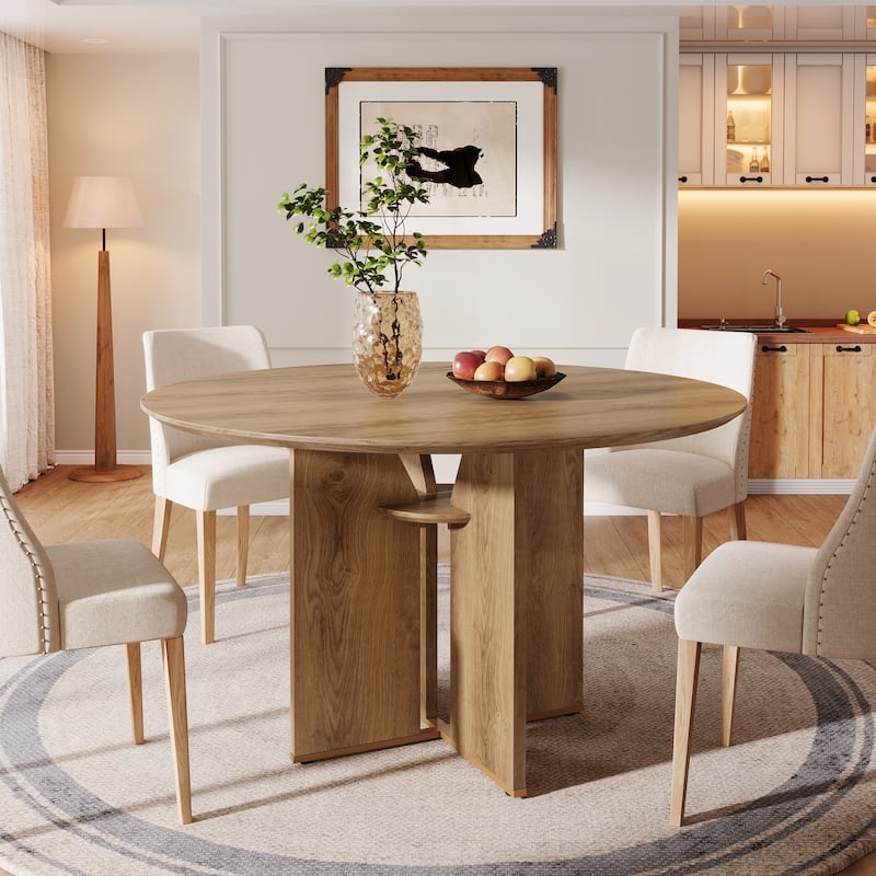 39.37" Round Dining Table for 4, Kitchen Table with Storage Shelf for Dining Room, Living Room, Kitchen