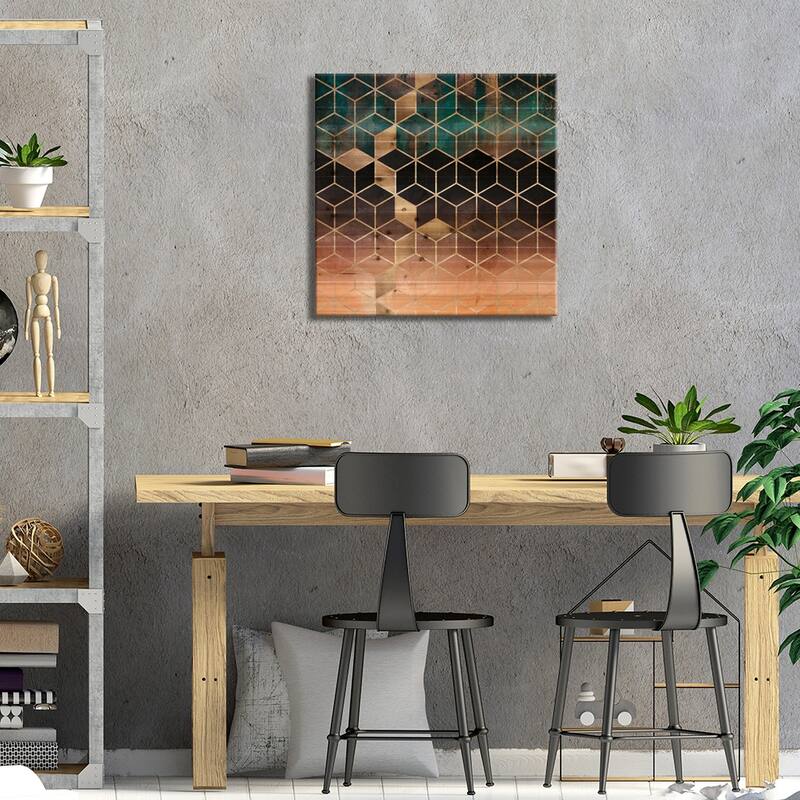 Ombre Dream Cubes Print On Wood by Elisabeth Fredriksson - Multi-Color