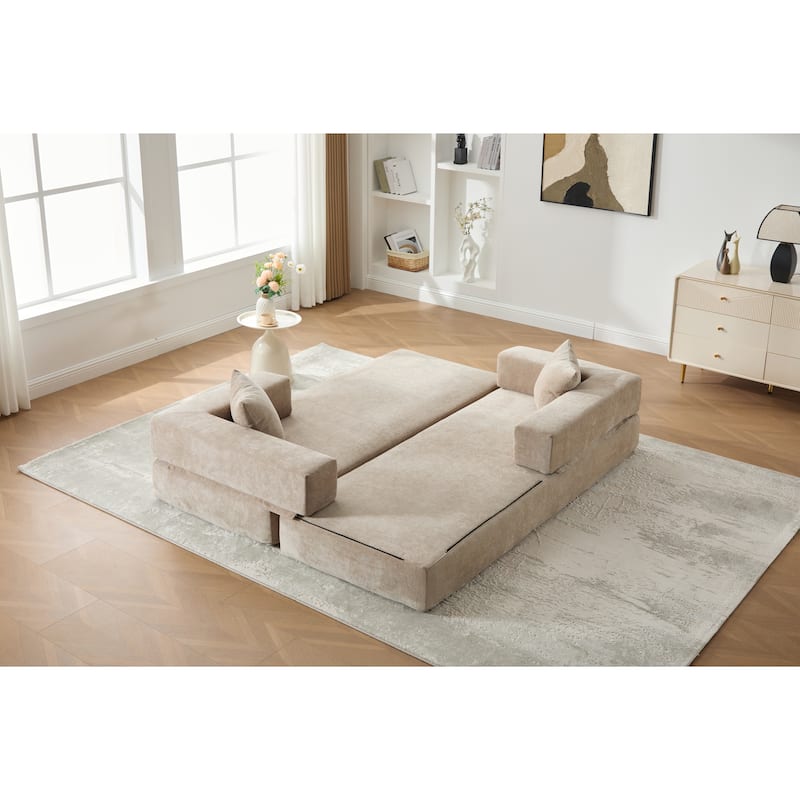 Queen Foldable Sofa Bed, 6-in-1 Convertible Sleeper Sofa with Mattress, Chaise Lounge Loveseat with Removable Cover