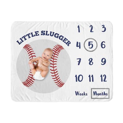 Baseball Collection Boy Baby Monthly Milestone Blanket - Red White and Blue Americana Sports Little Slugger