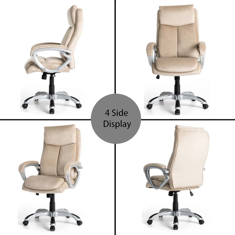 Glitzhome Beige Velvet High Back Adjustable Swivel Ergonomic Desk Office Chair