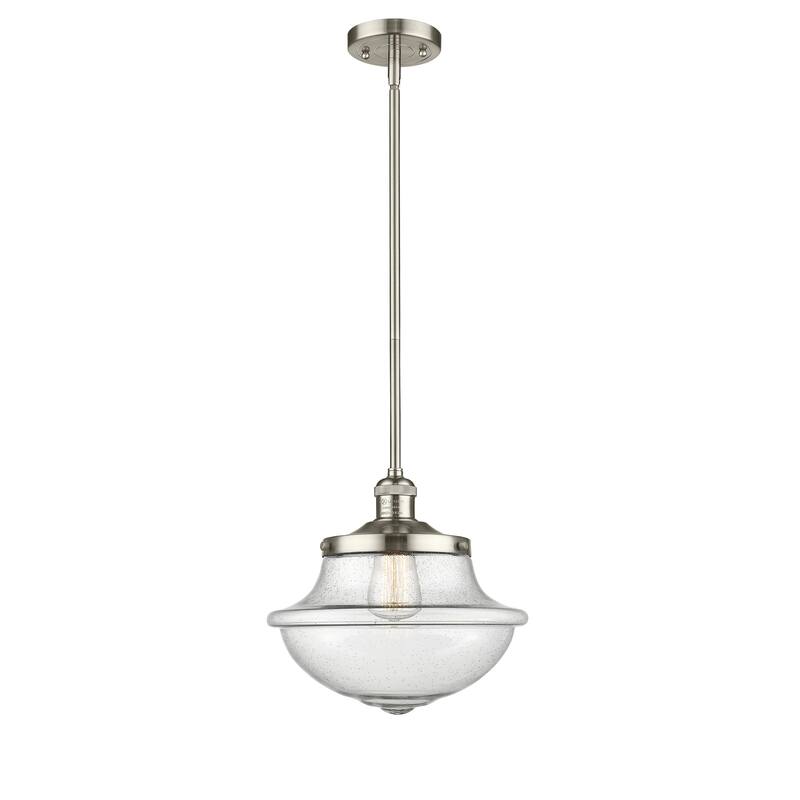 Innovations Lighting Franklin Restoration Oxford - 1 Light 12" Stem Hung Mini Pendant - Polished Nickel/Seedy