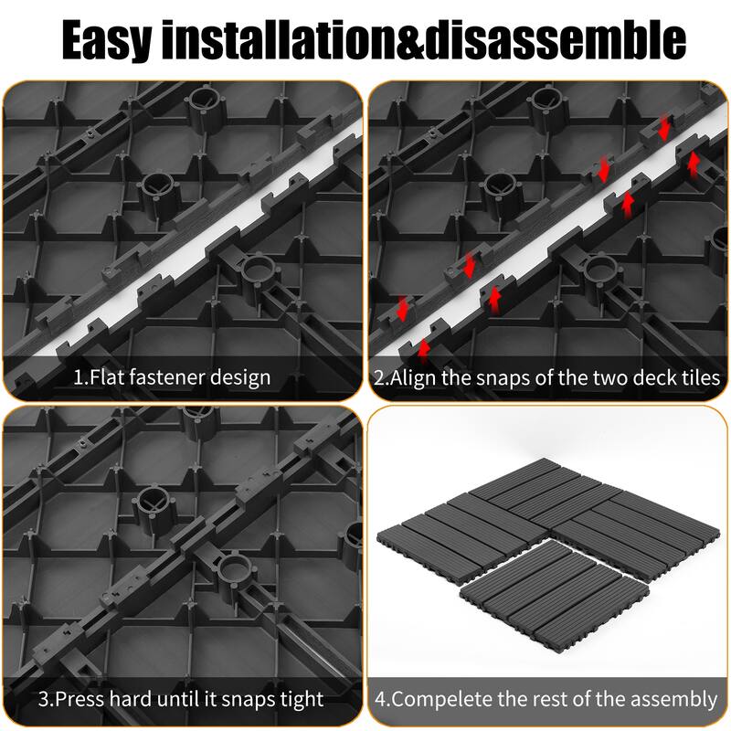 Plastic interlocking decking tiles, 44 packs of terrace decking tiles, 12 inches x 12 inches waterproof