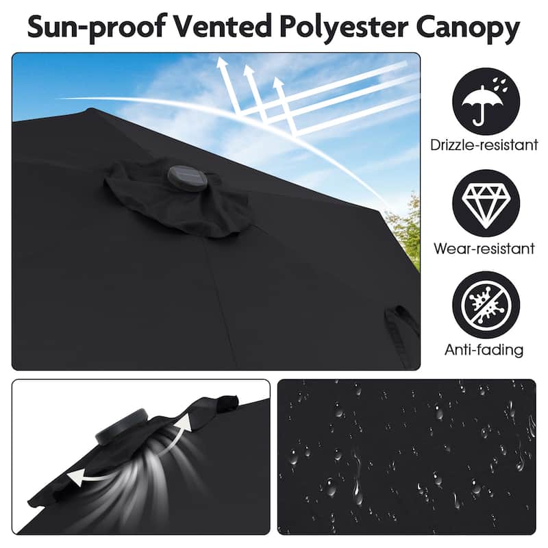 Polyester LED Patio Umbrella with Tilt and Crank Handle