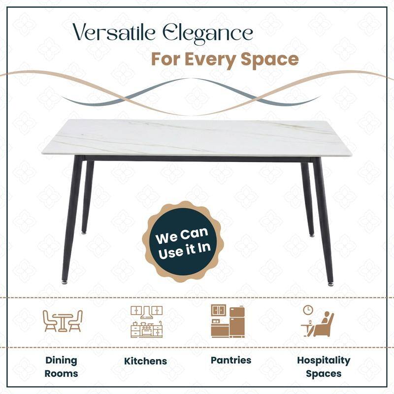 Zayle Series Modern Rectangular Dining Table 55"-71" with Glass or Sintered Stone Top and Powder-Coated Steel Base