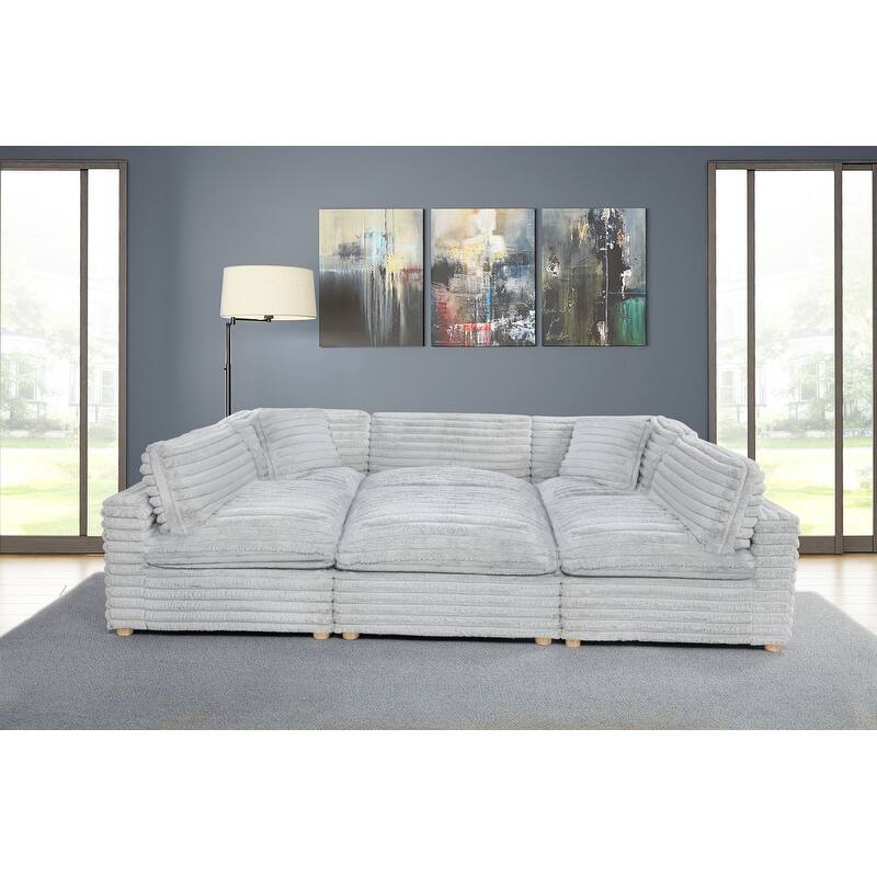 Best Quality Furniture 4-Piece Section Corduroy Modular - Light Gray with 2 Armless Chairs 1 Ottoman