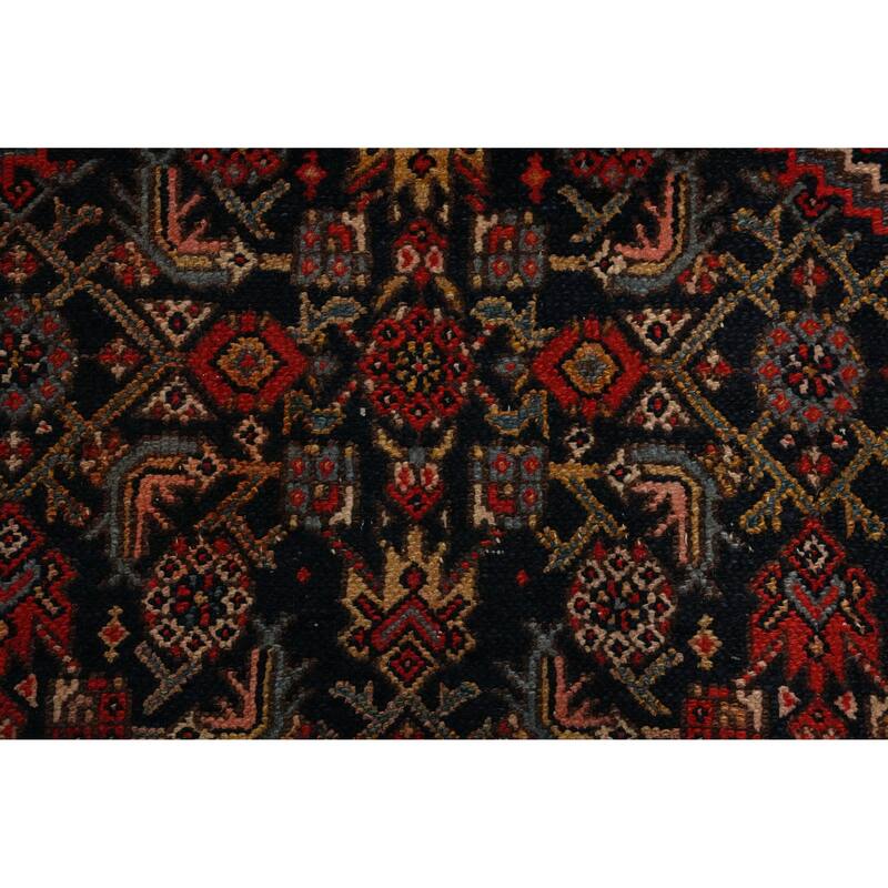 Hand Knotted Oriental 100% Wool Carpet Traditional Geometric Navy Blue & Blues Bibikabad Runner Rug - 13' 4'' X 3' 5''