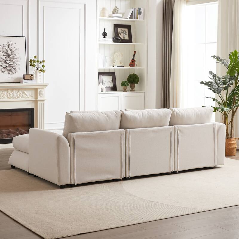 102.2" Fabric L-Shaped Modular Sleeper Sectional Sofa with Ottoman