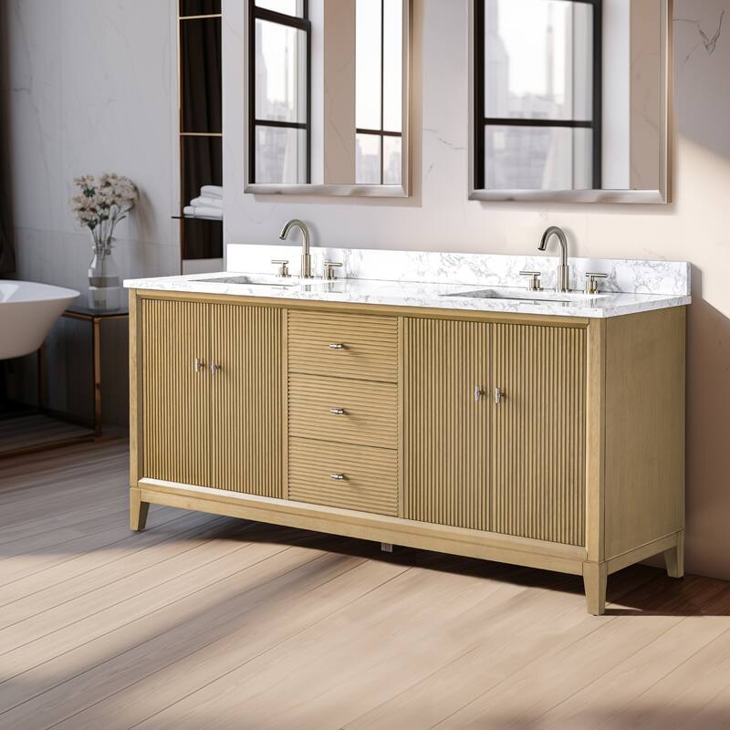 Vanity Art 72" Freestanding Bathroom Vanity with Engineered Marble Top and Sinks