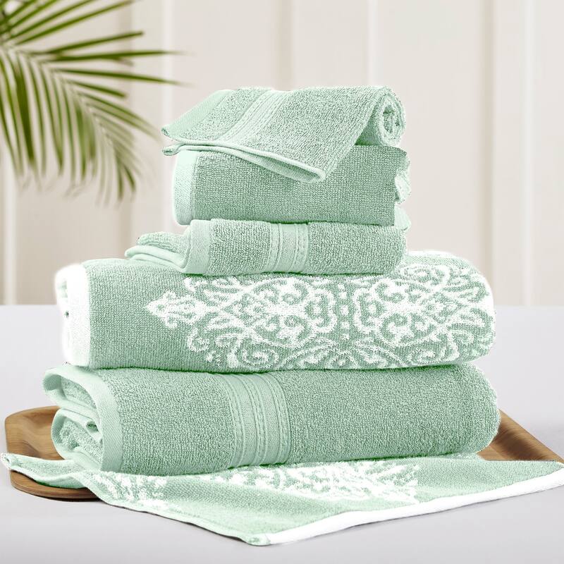 Modern Threads Artesia Damask 6 Piece Yarn Dyed Jacquard Towel Set - Sage