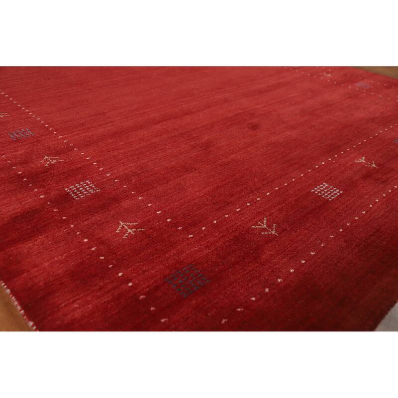 Hand Knotted Oriental 100% Wool Carpet Tribal Tribal Red Gabbeh Area Rug - 9' 10'' X 6' 7''