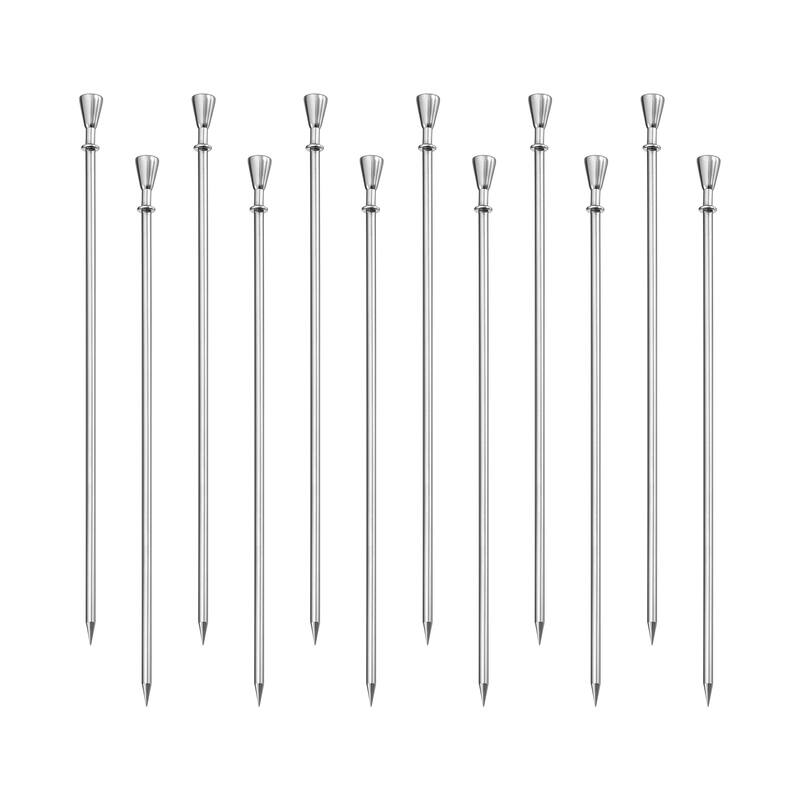 Metal Cocktail Toothpicks Drink Picks Cocktail Skewers 12Pcs - Silver