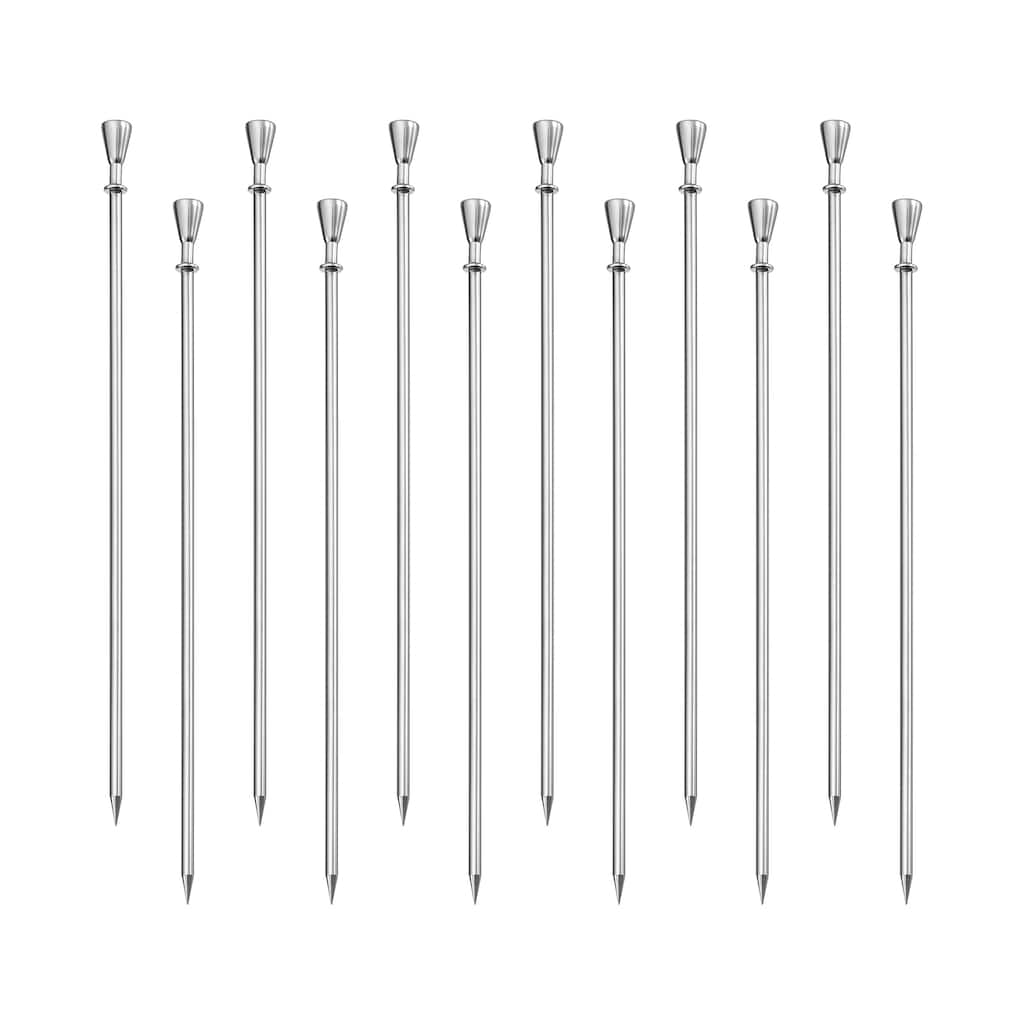 Metal Cocktail Toothpicks Drink Picks Cocktail Skewers 12Pcs - Silver