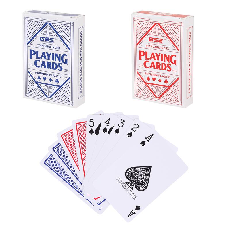 GSE 100% Waterproof Plastic Playing Cards, Bridge Size - Standard Regular Index - 2-Deck