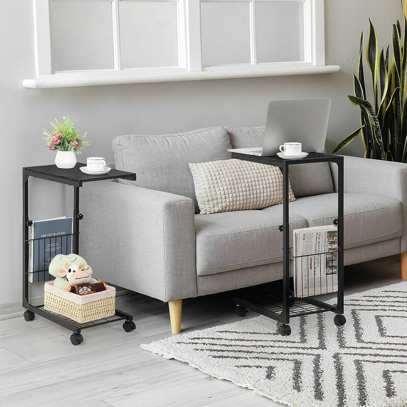 C Shaped End Table Height Adjustable with Metal Frame