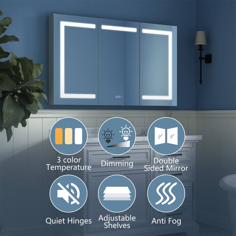 ExBrite LED Lighted Bathroom Medicine Cabinet with Mirror,Recessed or Surface Mount, Defog